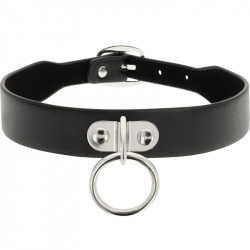 Collar Cuero Vegano Aro Negro