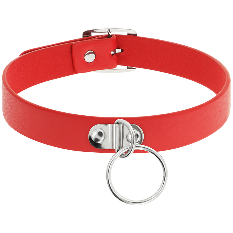 Collar Cuero Vegano Aro Rojo