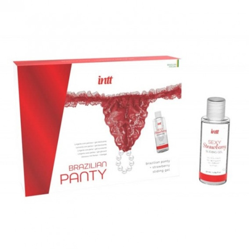 Brazilian Panty Rojo y Lubricante Fresa