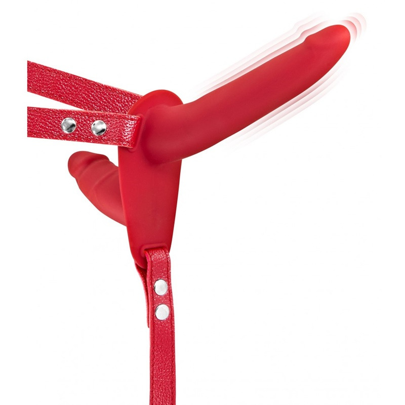 Arnés Doble Rojo Silicona Vibrador USB 15,5 cm