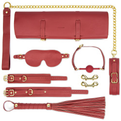 Kit Set Rojo para Juegos Sometimiento BDSM Esposas, Latigo, Mordaza y Mas  Sado Bondage