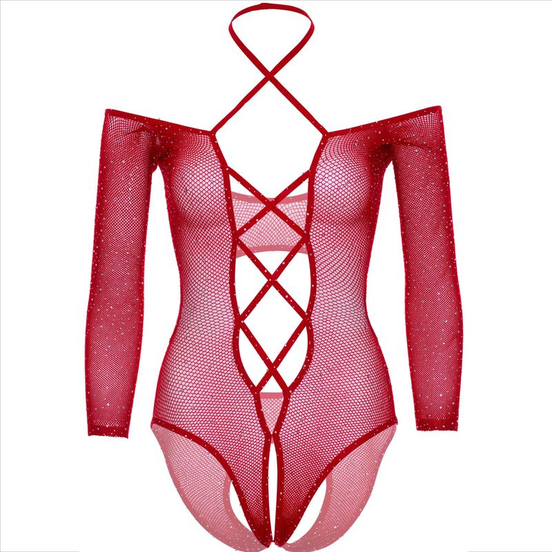 Body Crotchless con Brillo Rojo