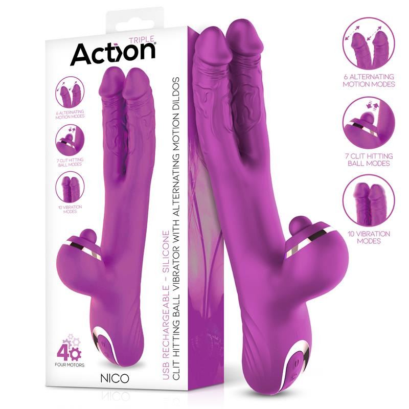 Nico Vibrador con Dildos Alternantes y Bola Percutora