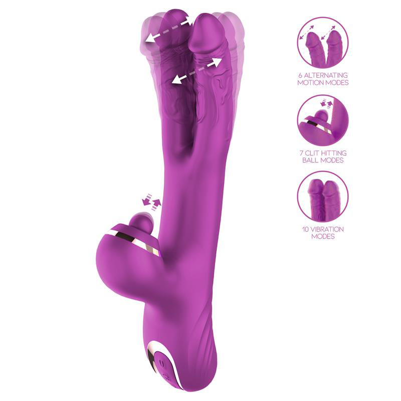 Nico Vibrador con Dildos Alternantes y Bola Percutora