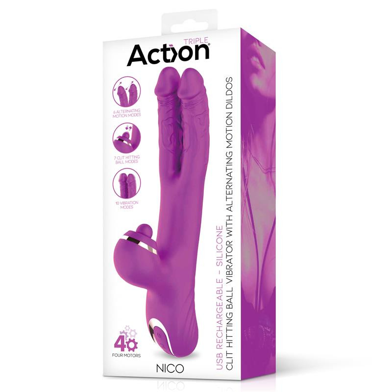 Nico Vibrador con Dildos Alternantes y Bola Percutora