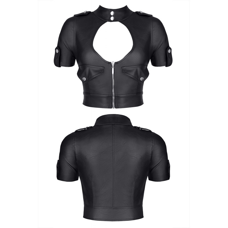 Enrica Top con Cremallera Negro Estilo Militar