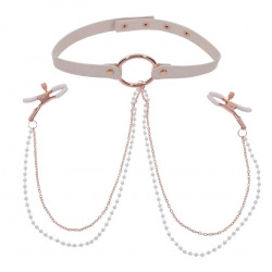 Peaches in Creae Necklance with Nipple Clamps