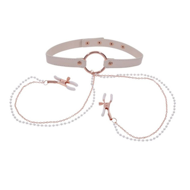 Peaches in Creae Necklance with Nipple Clamps