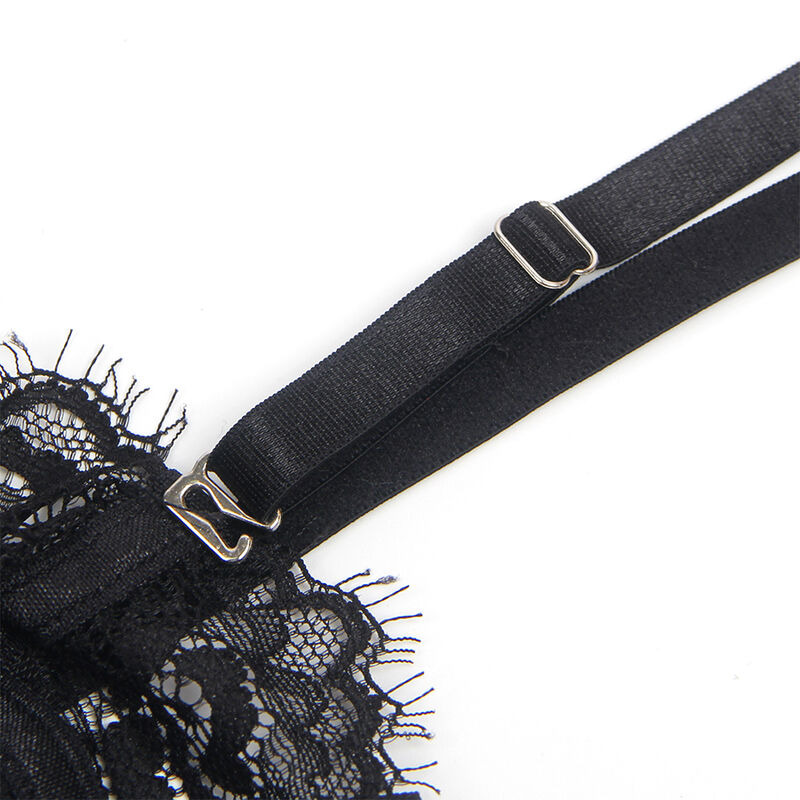 Body de Encaje con Lazos y Ligueros Negro