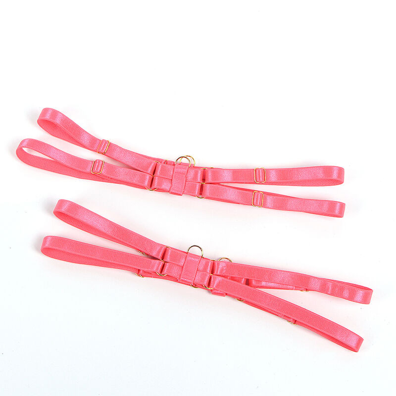 Set Sujetador con Collar y Ligueros Rosa Fluorescente