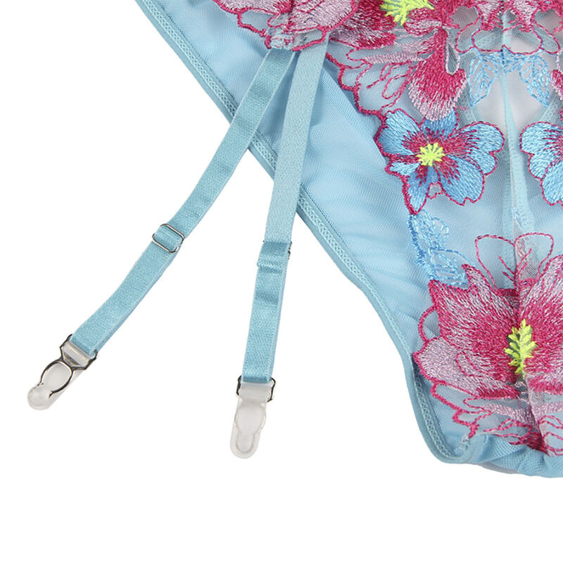 Sujetado y Panties con Liguero diseño Floran Azul