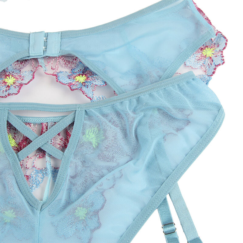 Sujetado y Panties con Liguero diseño Floran Azul