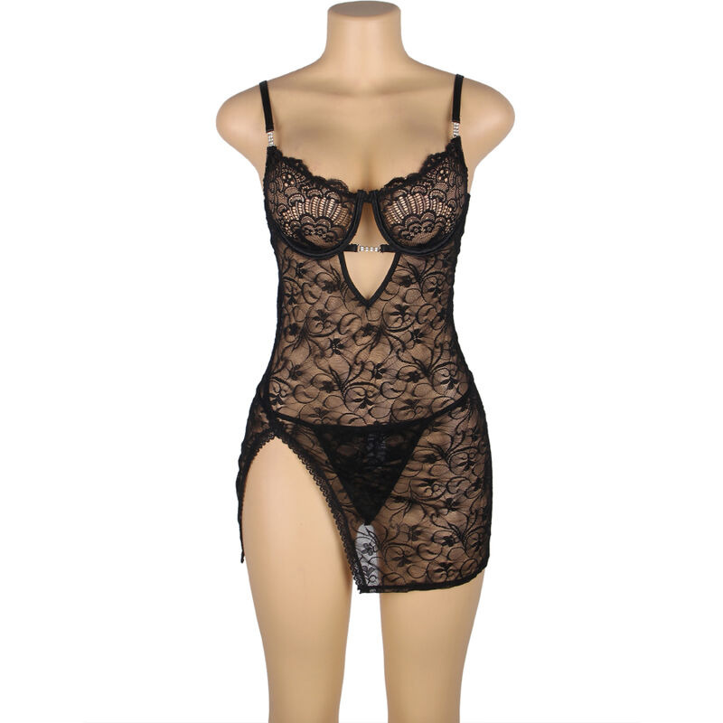 Babydoll de Encaje con Tirantes Negro