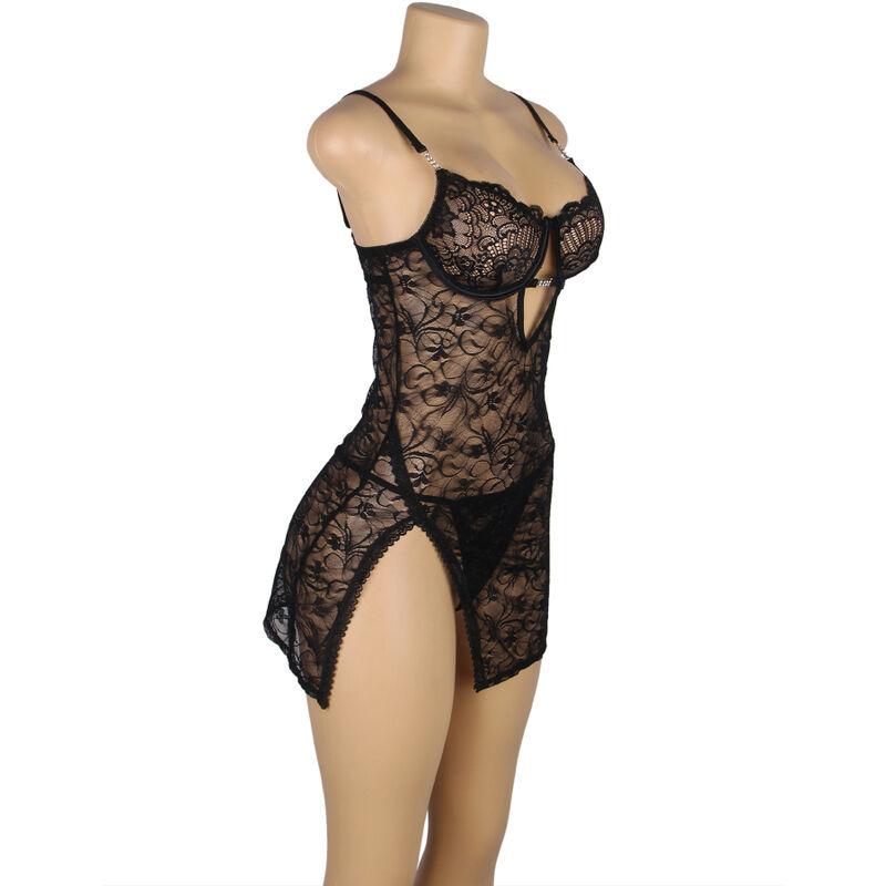 Babydoll de Encaje con Tirantes Negro