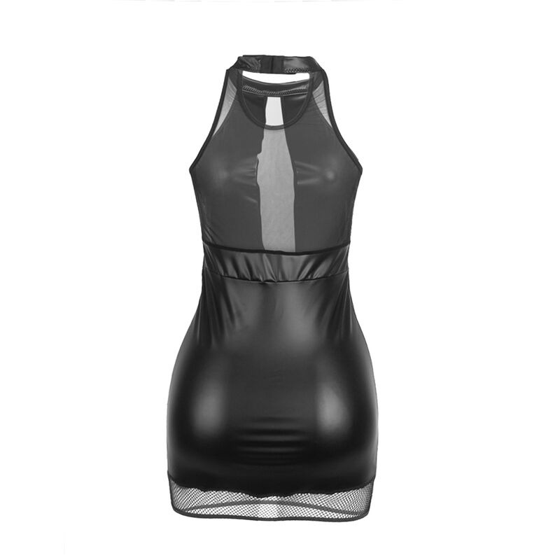 Vestido Cuello Halter con Transparencias Negro