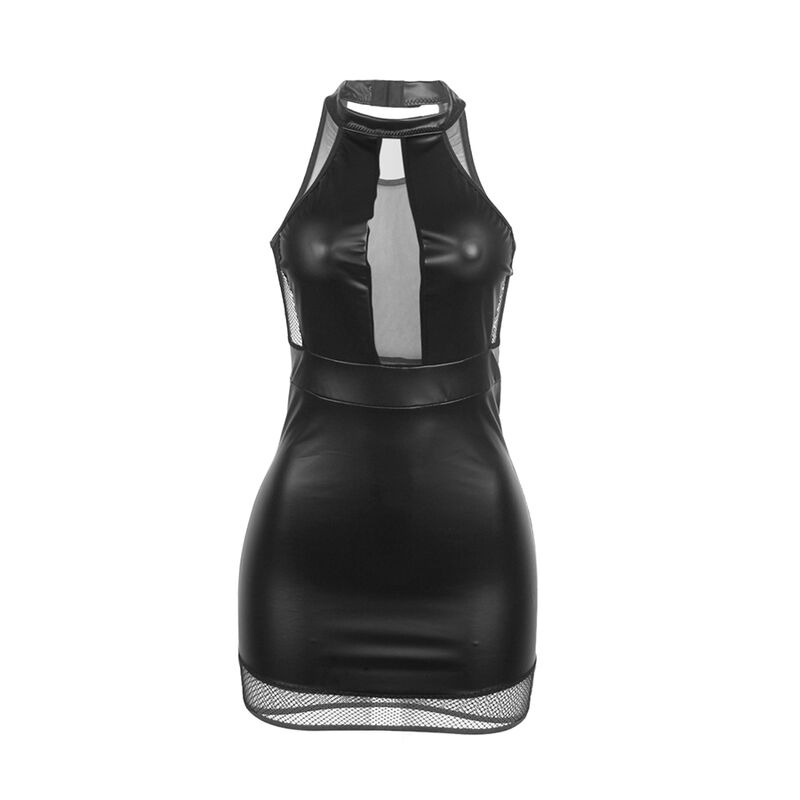 Vestido Cuello Halter con Transparencias Negro