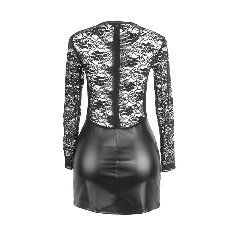 Vestido de Manga Larga con Encaje Negro