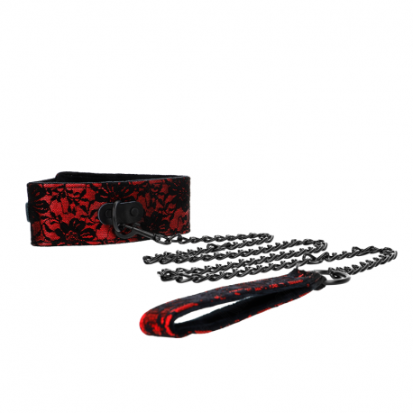 Collar con Correa de Encaje Rojo