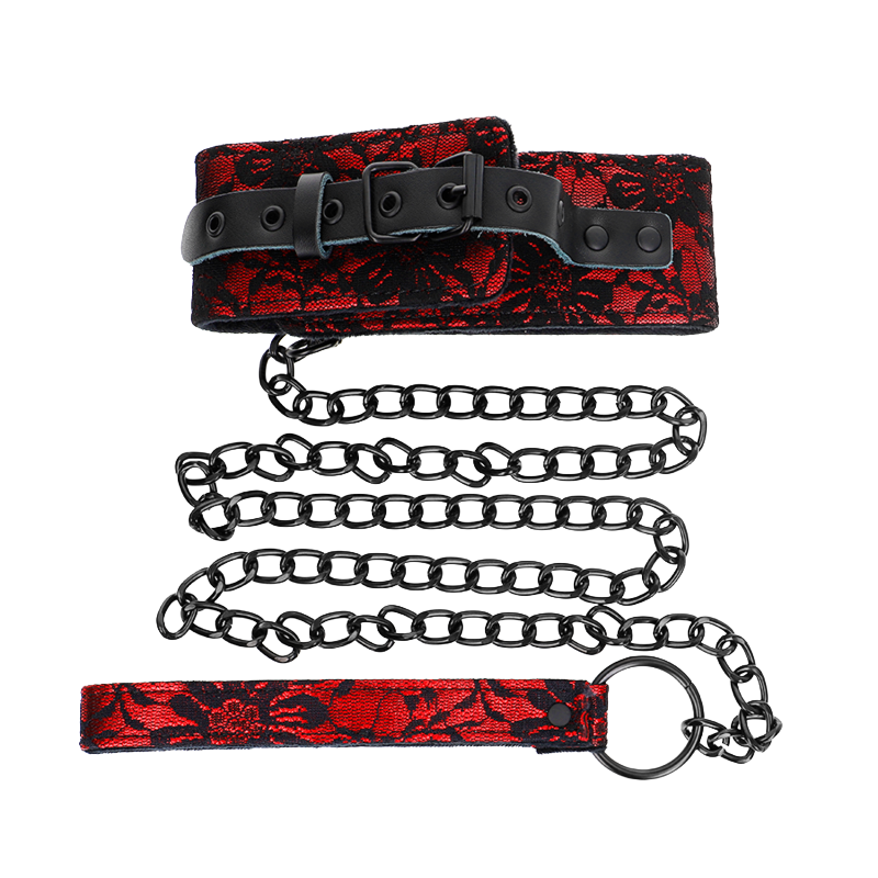 Collar con Correa de Encaje Rojo