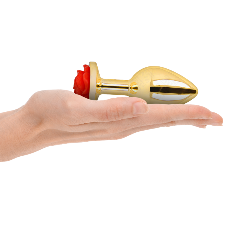 Plug Anal Dorado Rosa Roja L