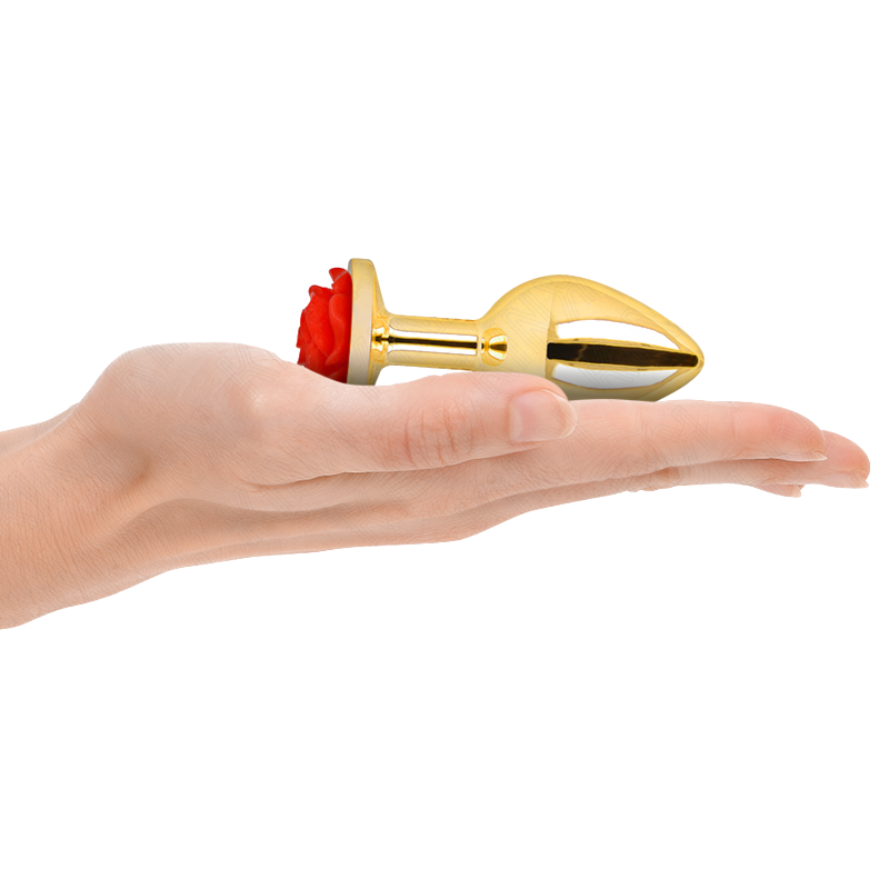 Plug Anal Dorado Rosa Roja Talla M