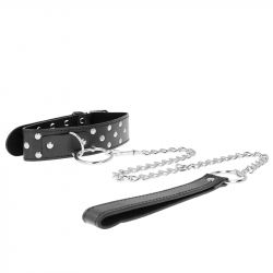 Collar con Correa Negro Remache Anilla