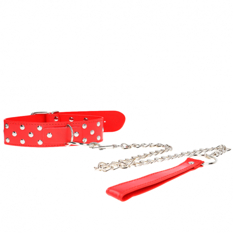 Collar Rojo con Correa Remache Anillo