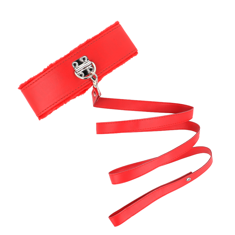 Collar con Correa con Tachuelas Plateadas Modelo 4 Rojo