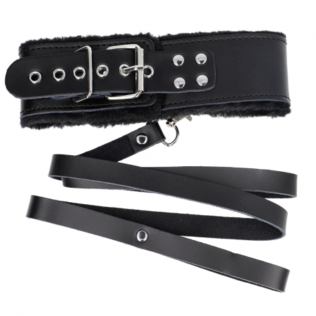 Collar con Correa de Piel Negro