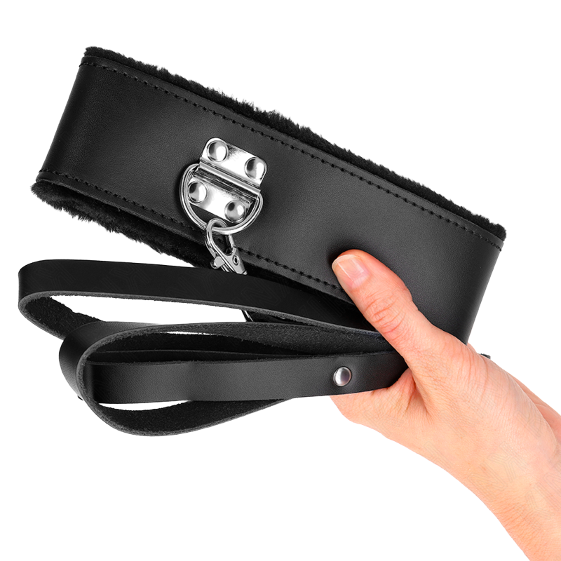 Collar con Correa de Piel Negro