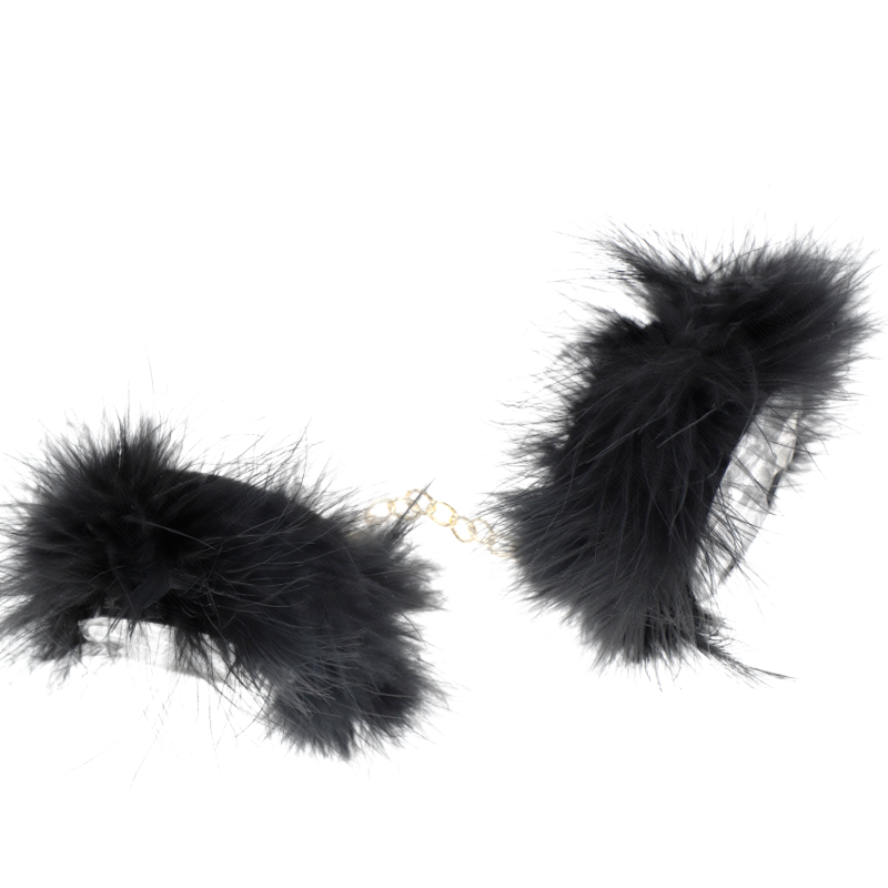 Esposas de Plumas Negras con Cadena Dorada Modelo 2