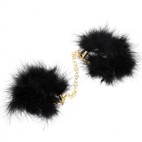 Esposas de Plumas Negras con Cadena Dorada Modelo 2