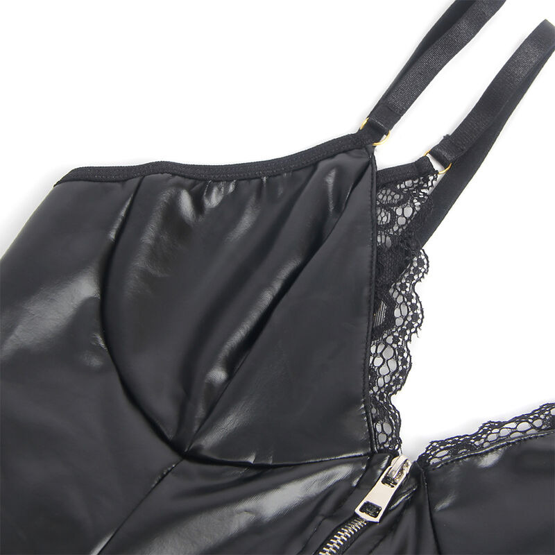 Body con Cremallera de Cuero Negro