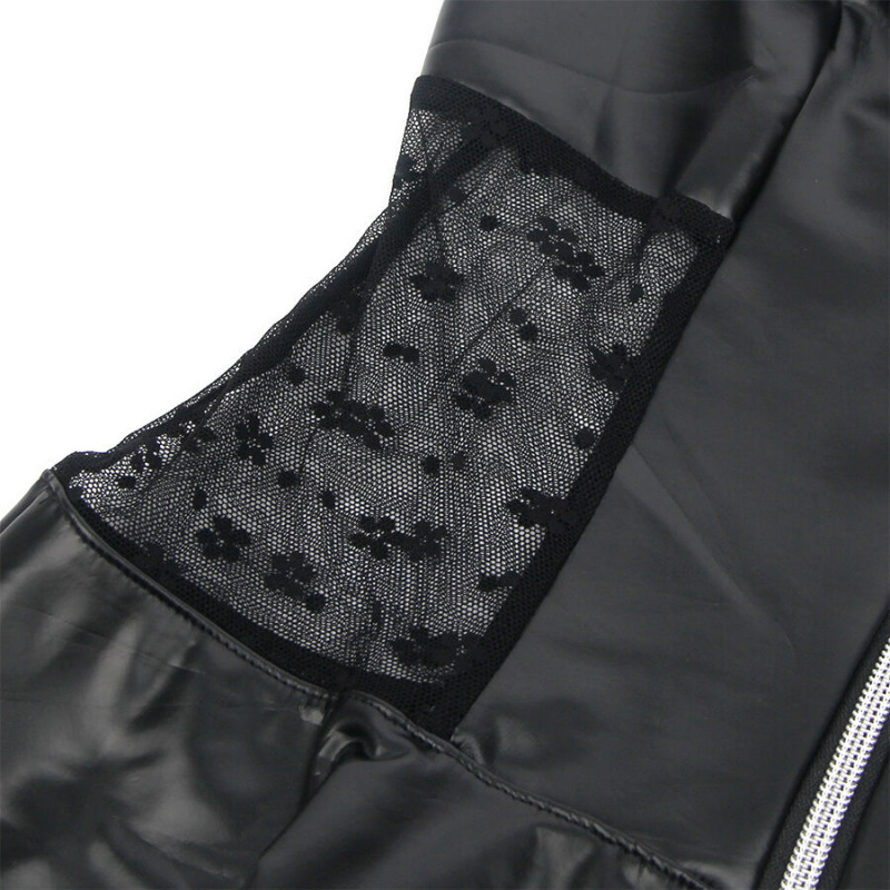 Vestido de Cuero con Cremallera y Encaje Negro