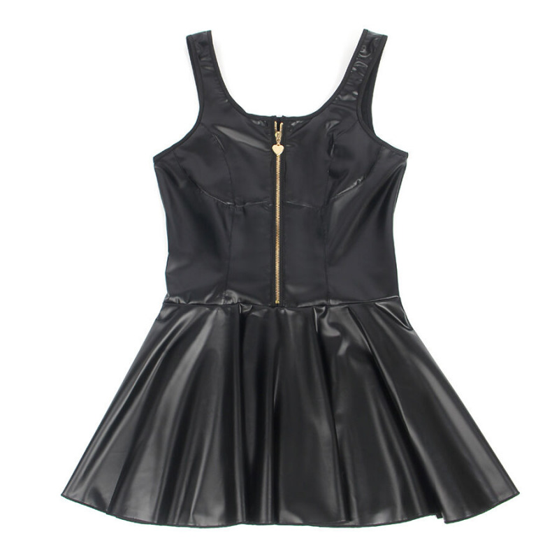 Vestido de Cuero con Cremallera de Corazón Negro