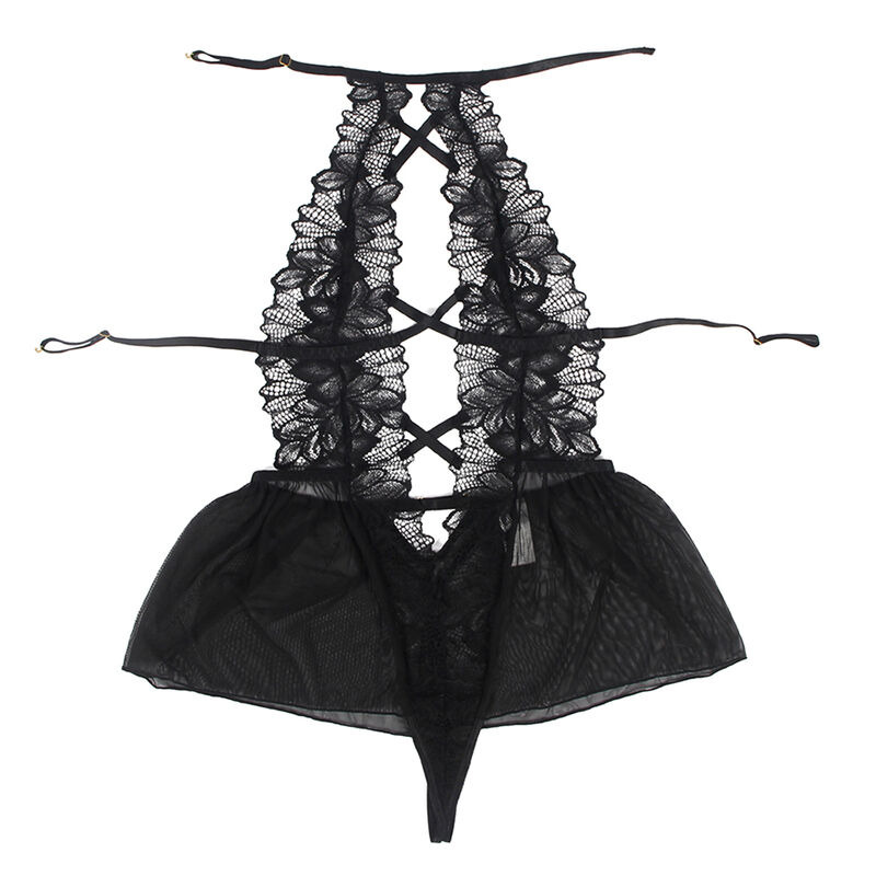 Teddy Cuello Halter Espalda Descubierta Encaje Negro