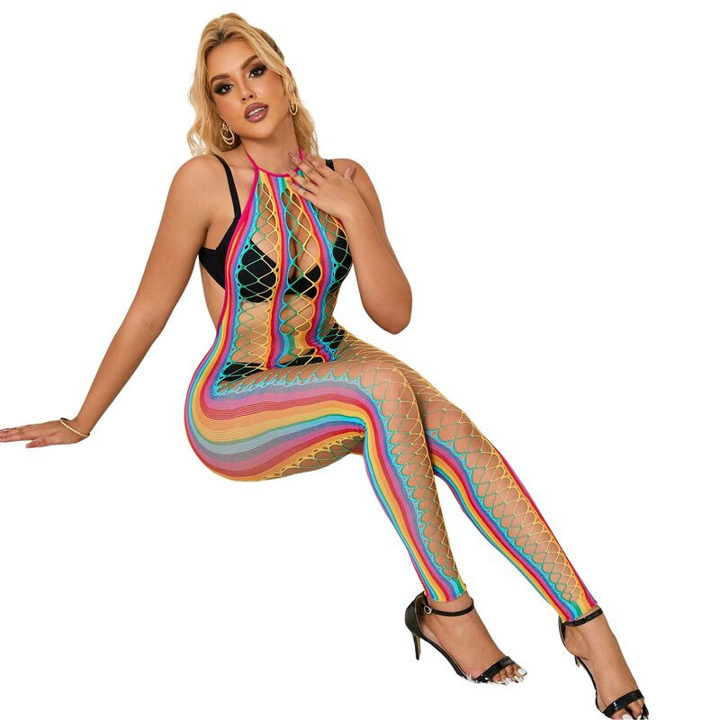 Bodystocking de Rejilla Cuello Halter Arcoíris