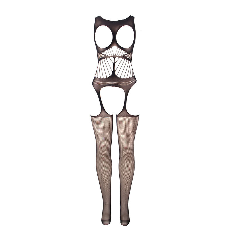 Bodystocking Crotchless con Copas y Hombros Abiertos Negro TU