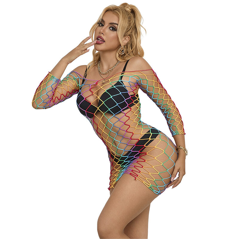 Vestido de Rejilla Manga Larga Arcoiris TU