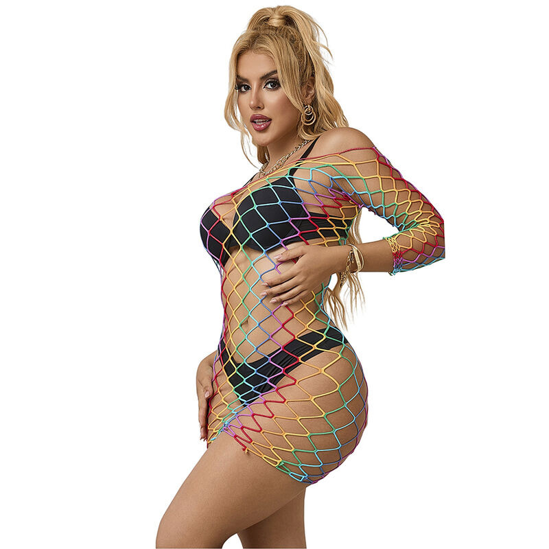 Vestido de Rejilla Manga Larga Arcoiris TU