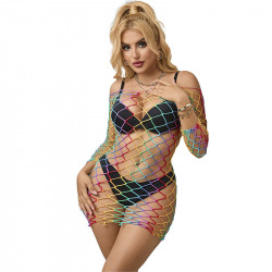 Vestido de Rejilla Manga Larga Arcoiris TU