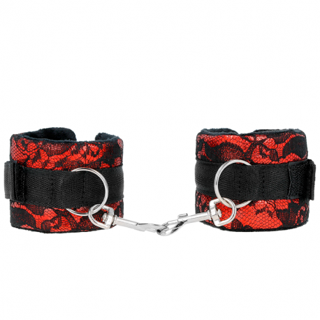 Muñequeras Cortas de Encaje Terciopelo y Unión Rojo y Negro