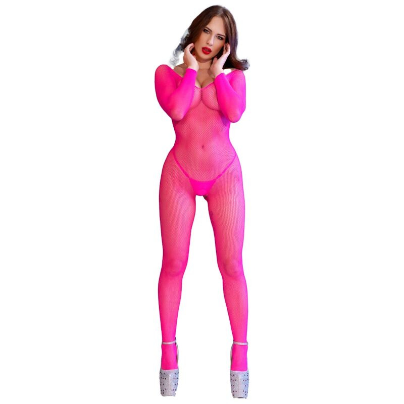 CR 4894 Bodystocking Malla Rosa Neón