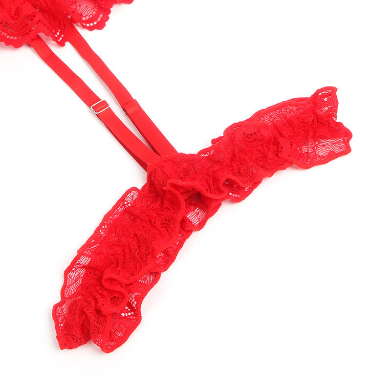 Teddy con Liga Detalle Encaje y Tiras Rojo