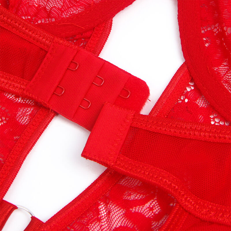 Teddy con Liga Detalle Encaje y Tiras Rojo