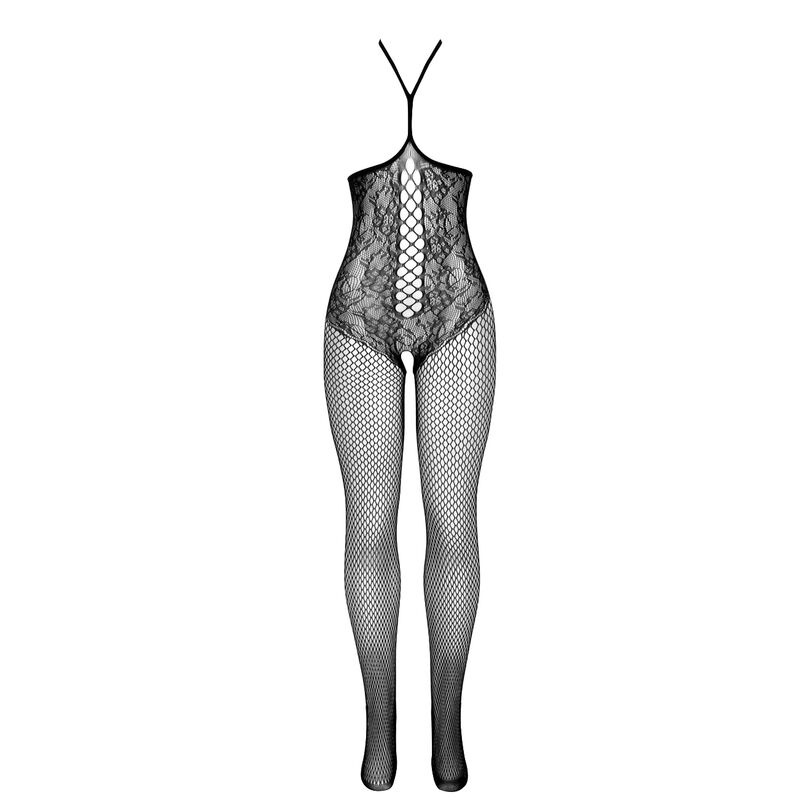 Bodystocking de Rejilla con Copa Abierta Negro