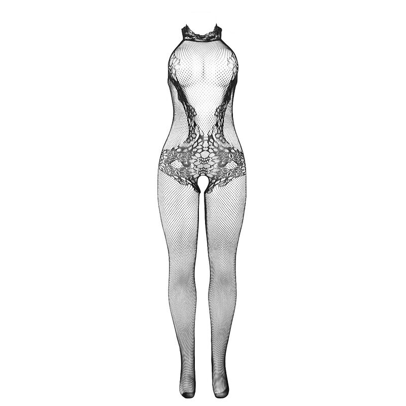 Bodystocking Crotchless de Rejilla y Encaje Negro