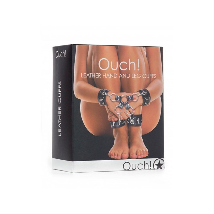 Ouch Esposas de Cuero para Pies y Manos Negro