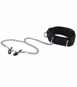 Collar Fetish Velcro Ouch con Pinza Pezones Negro
