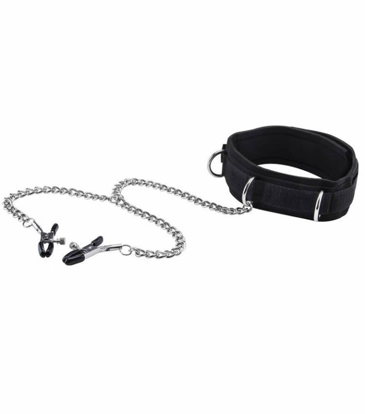 Collar Fetish Velcro Ouch con Pinza Pezones Negro
